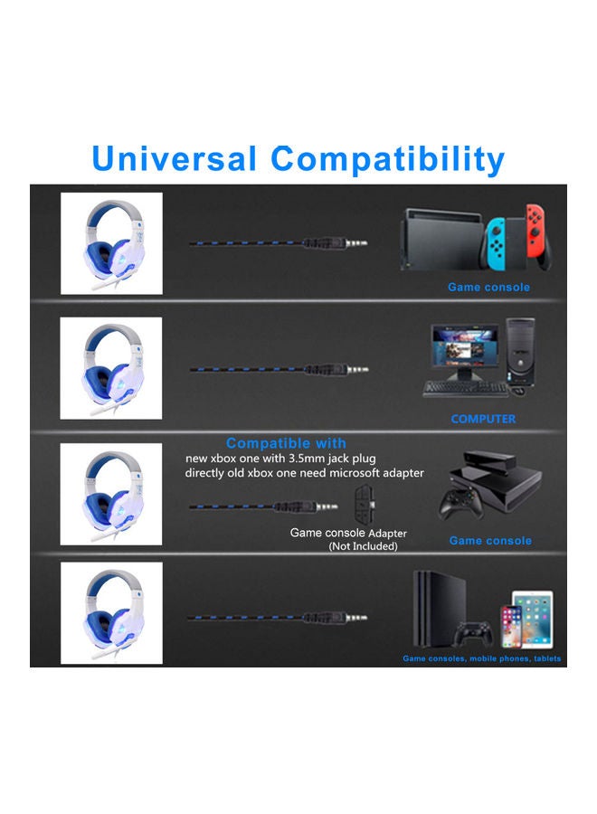 NIBEMINENT Wired Over-Ear Headphones With Mic White/Blue - Image 4