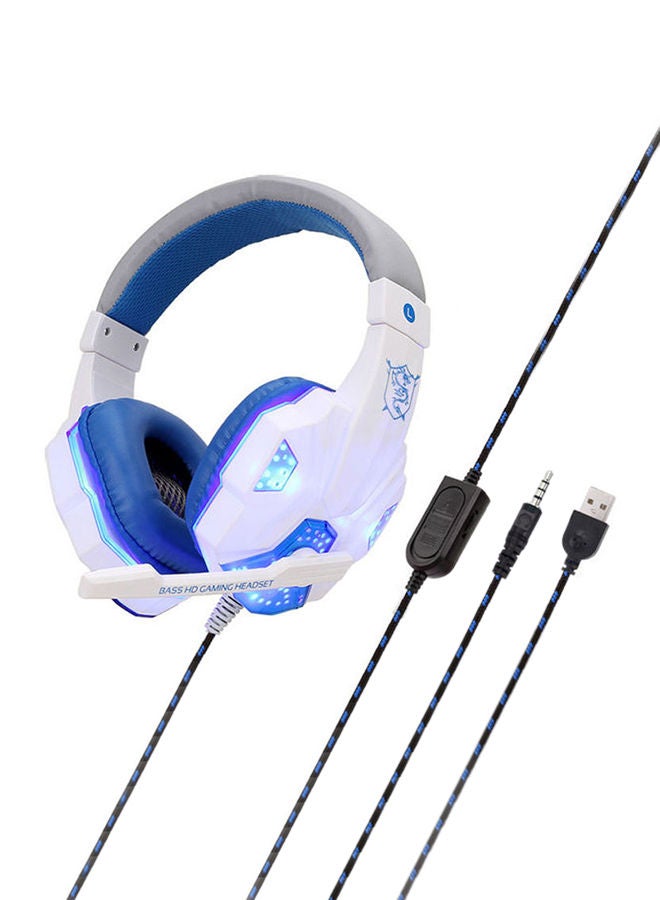 NIBEMINENT Wired Over-Ear Headphones With Mic White/Blue - Image 1