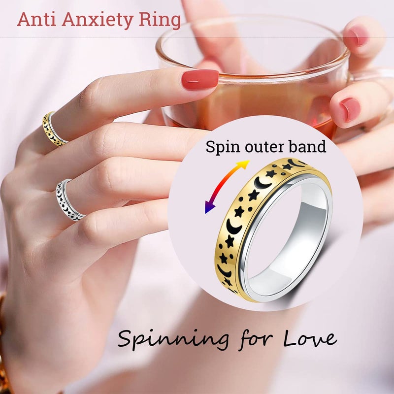OreilleStar Anxiety Ring for Women Fidget Ring: Anxiety Relief Items Spinner Rings for Anxiety Silver Moon Star Fidget Rings for Anxiety for Women Anxiety Rings - Image 3