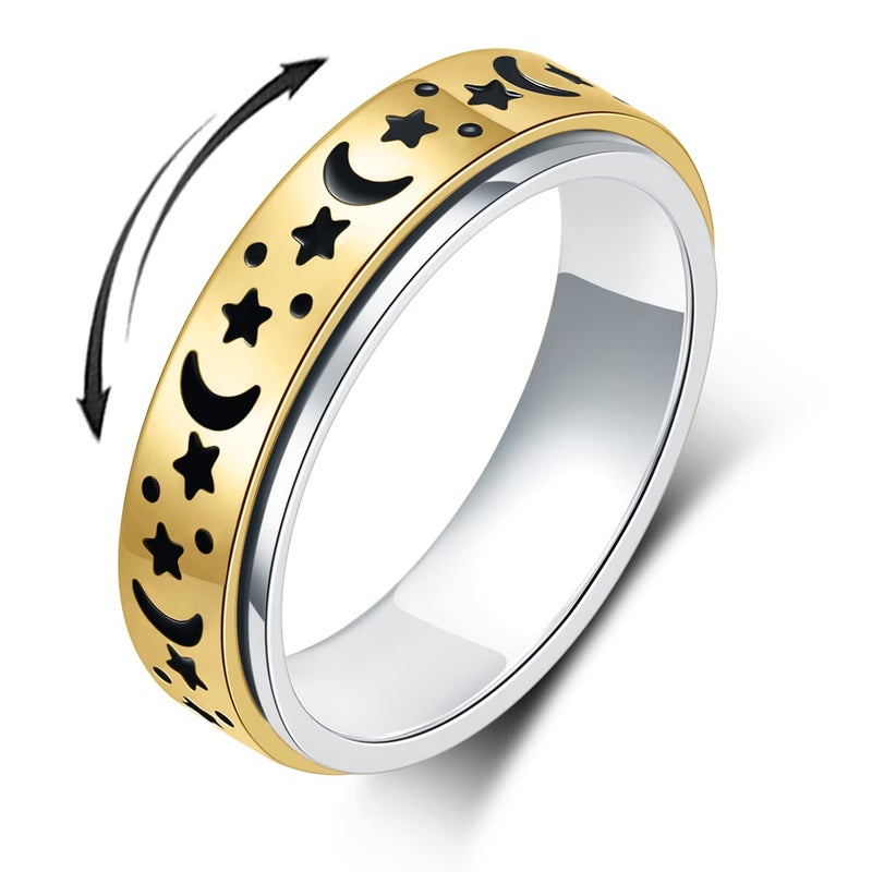 OreilleStar Anxiety Ring for Women Fidget Ring: Anxiety Relief Items Spinner Rings for Anxiety Silver Moon Star Fidget Rings for Anxiety for Women Anxiety Rings - Image 1