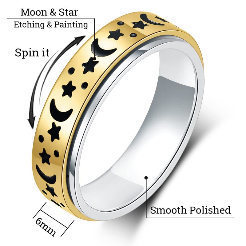OreilleStar Anxiety Ring for Women Fidget Ring: Anxiety Relief Items Spinner Rings for Anxiety Silver Moon Star Fidget Rings for Anxiety for Women Anxiety Rings - Image 2