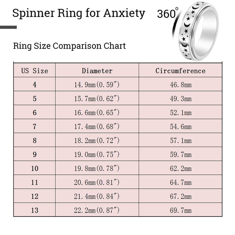 OreilleStar Anxiety Ring for Women Fidget Ring: Anxiety Relief Items Spinner Rings for Anxiety Silver Moon Star Fidget Rings for Anxiety for Women Anxiety Rings - Image 5