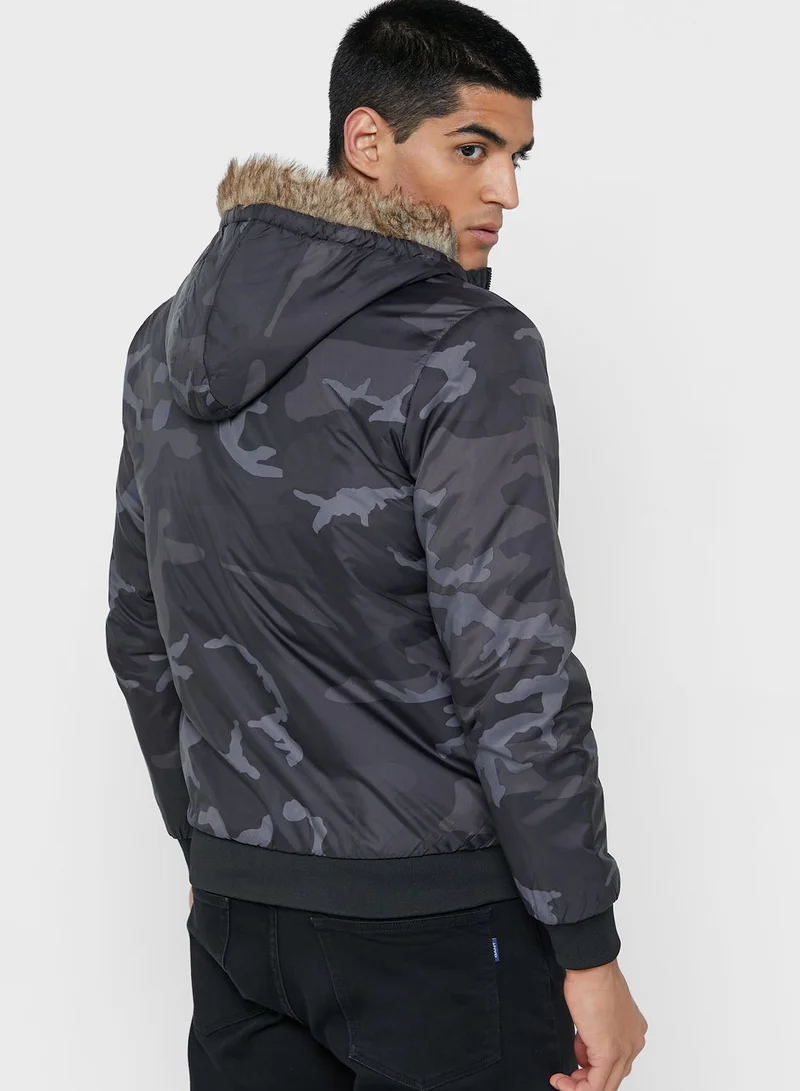 Seventy Five Camo Faux Fur Collar Jacket
