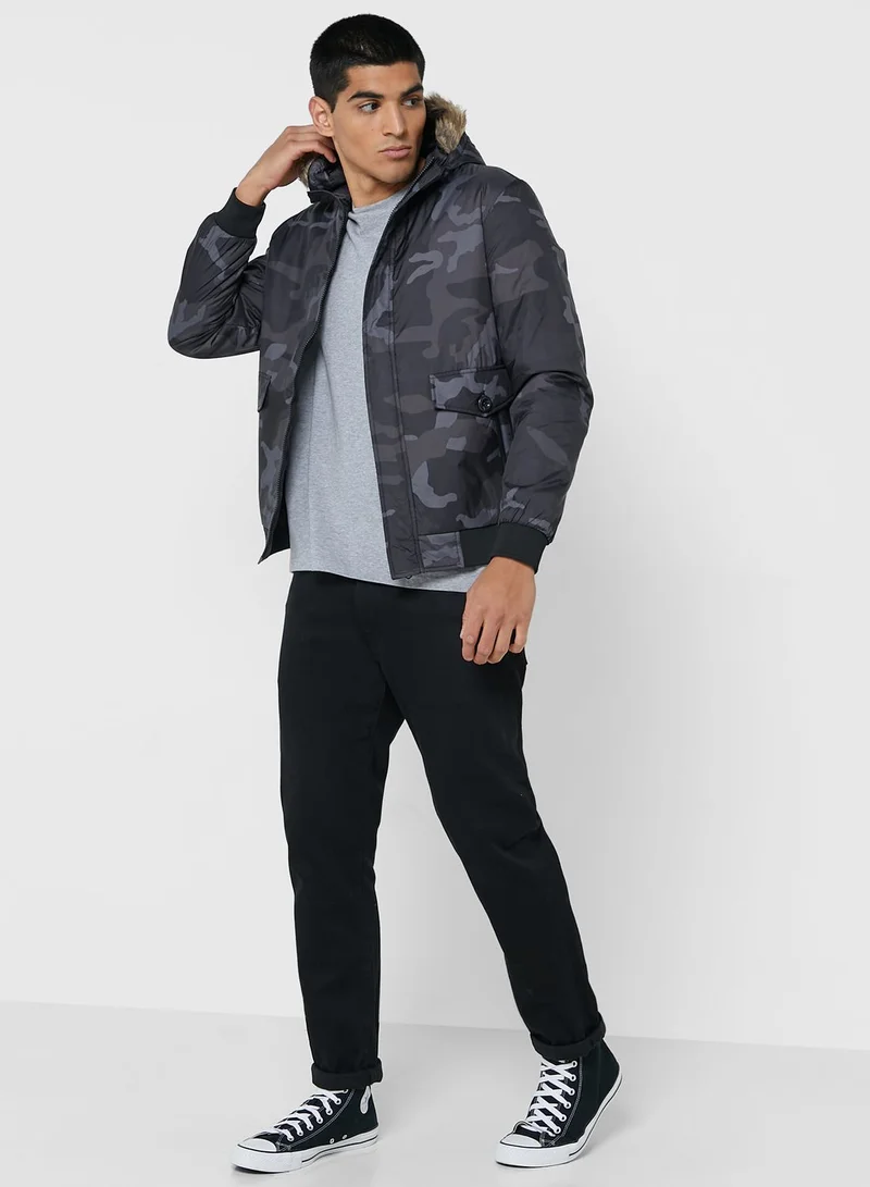 Seventy Five Camo Faux Fur Collar Jacket