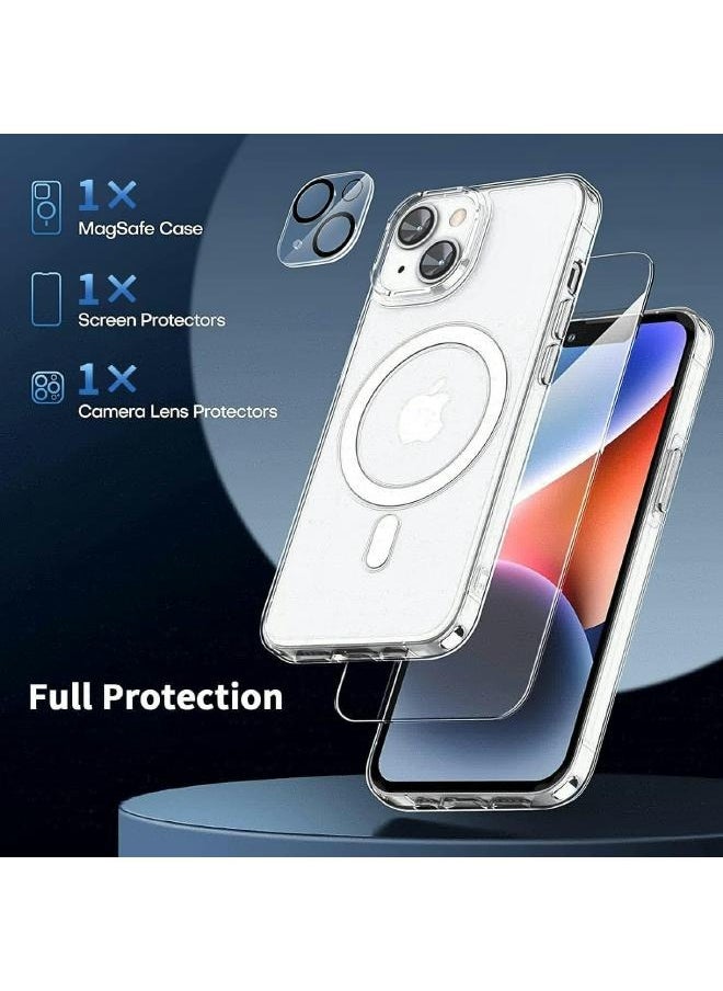 Magnetic MagSafe (3in1) Clear Magnetic Case for iPhone 14 Plus with Screen Protector, Full Back Protection and Camera Lens Protector, Complete Coverage Set for Apple iPhone 14 Plus