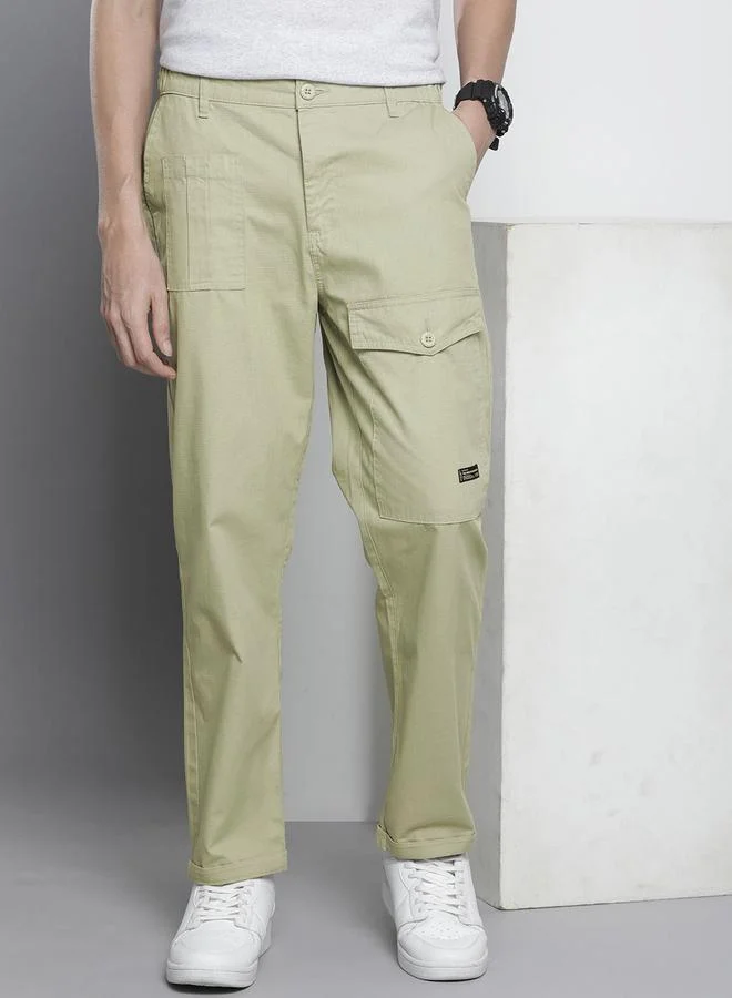 The Indian Garage Co Men Green Slim Fit Cargo Trousers