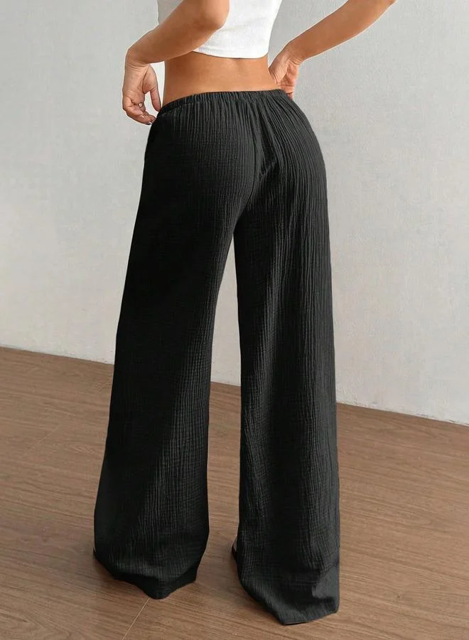 Take Two Textured Elastic Drawstring Waist Wide Leg Pants