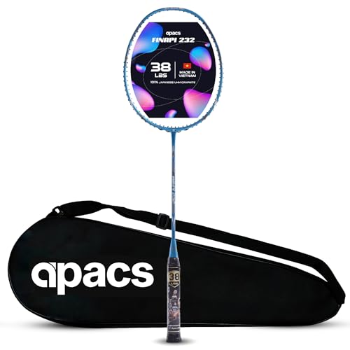 Apacs Finapi 232 (Unstrung, 38 LBS Max Tension) Made in Vietnam | 100% Japanese Graphite | High Modulus | High Power Badminton Racket with Free Full Cover | G1-4 1/4 inches (Light Blue) - Image 1