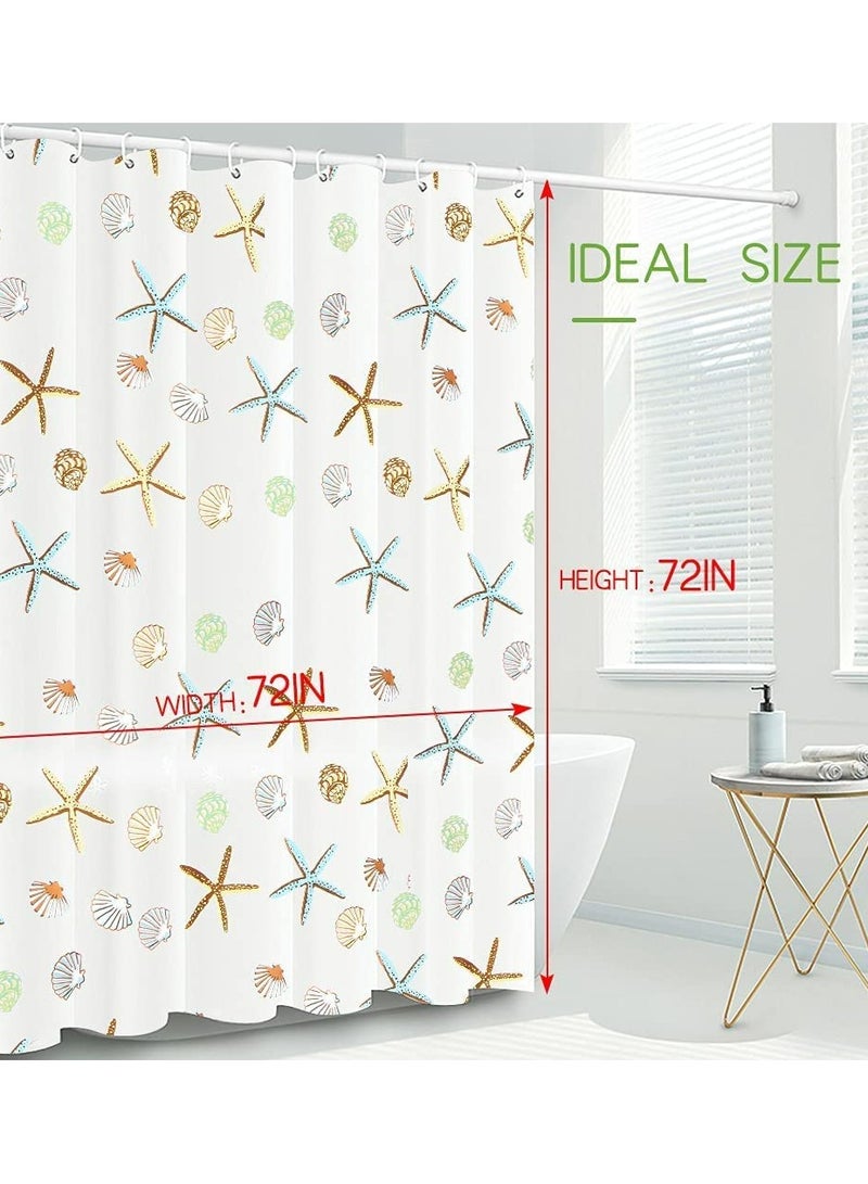 Waterproof PEVA Shower Curtain Liner, 72 Inch with Metal Grommets and 12 Hooks, Thick Bathroom Liner with Creative Starfish Design - Image 3
