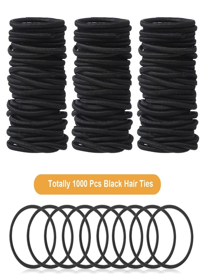 Canlierr كانليير 1000 قطعة أربطة شعر مرنة بالجملة لحاملي ذيل الحصان إكسسوارات أربطة شعر صغيرة للنساء والرجال مستقيم سميك مجعد (أسود، 2 مم) - Image 2