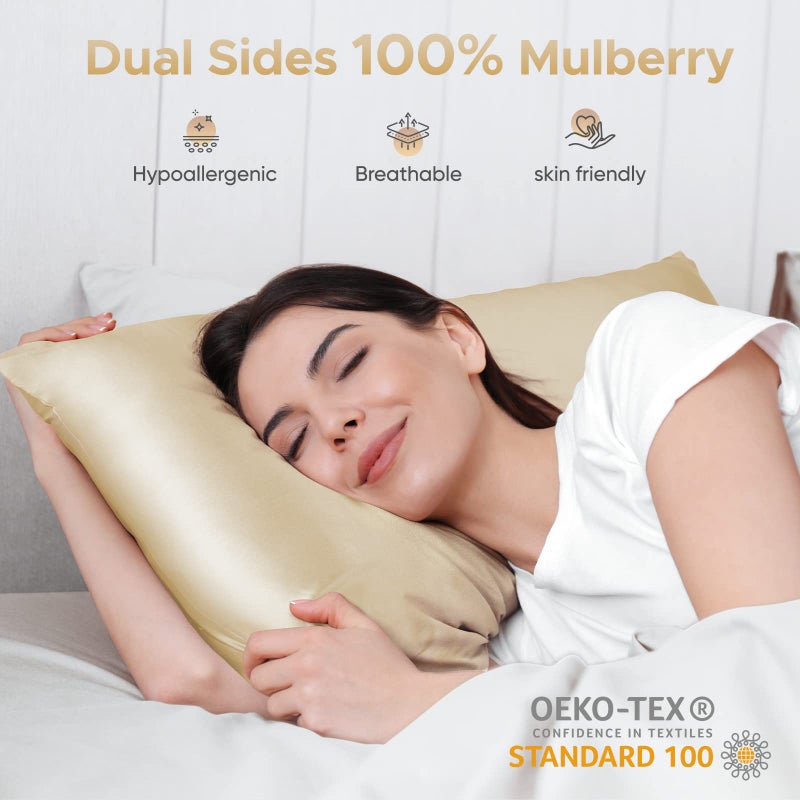 CAAIR 100% Pure Mulberry Silk Pillowcase for Hair and Skin - Allergen Resistant Dual Sides 600 Thread Count Silk Bed Pillow Cases with Hidden Zipper 1pc King Size Champagne - Image 2