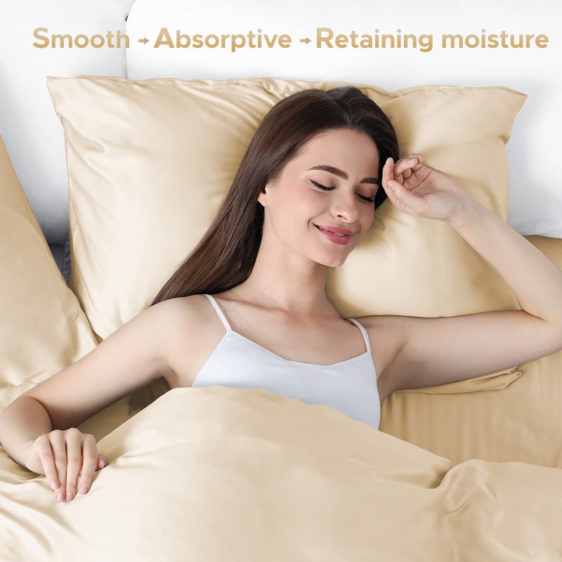 CAAIR 100% Pure Mulberry Silk Pillowcase for Hair and Skin - Allergen Resistant Dual Sides 600 Thread Count Silk Bed Pillow Cases with Hidden Zipper 1pc King Size Champagne - Image 5