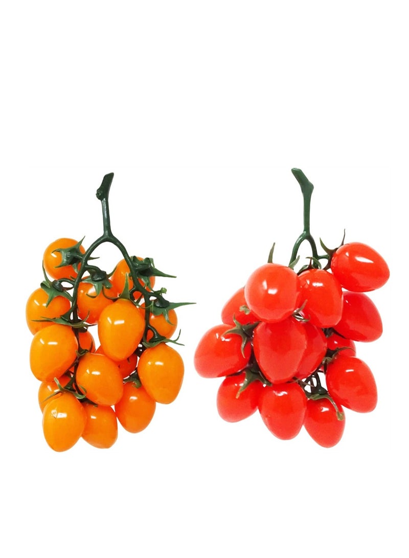 Excefore 2 Pcs Artificial Cherry Tomatoes, Fake Red Cherry Tomato Artificial Fruit Plastic Lifelike Simulation House Kitchen Party Decoration, Display Props (16 Grain, Red and Yellow) - Image 1