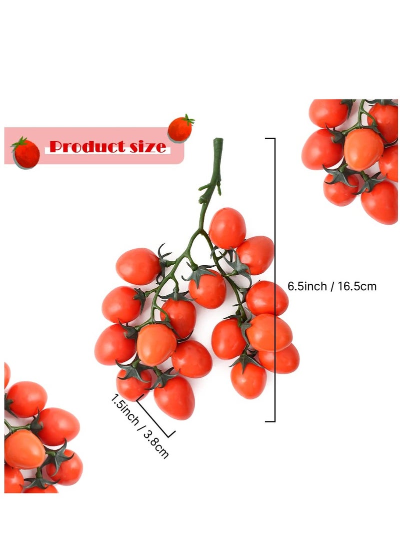 Excefore 2 Pcs Artificial Cherry Tomatoes, Fake Red Cherry Tomato Artificial Fruit Plastic Lifelike Simulation House Kitchen Party Decoration, Display Props (16 Grain, Red and Yellow) - Image 5