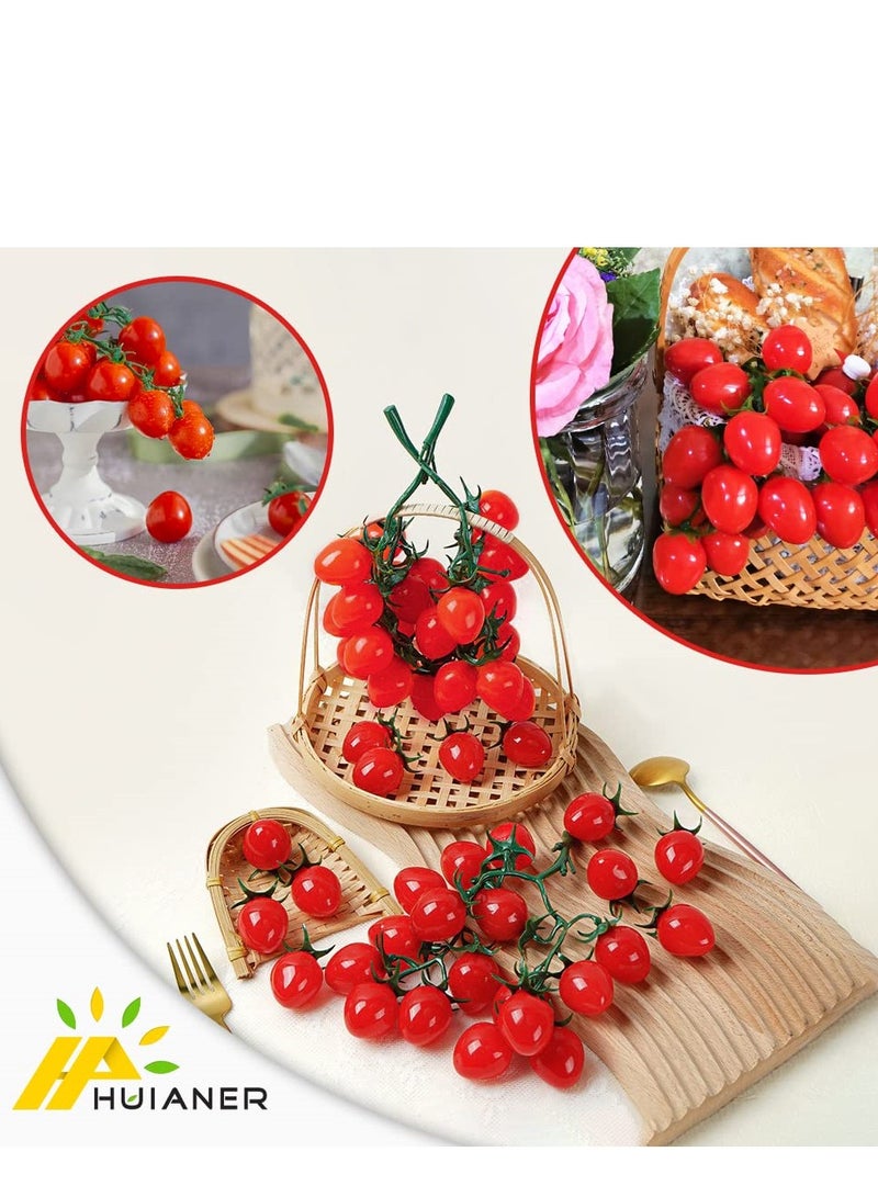 Excefore 2 Pcs Artificial Cherry Tomatoes, Fake Red Cherry Tomato Artificial Fruit Plastic Lifelike Simulation House Kitchen Party Decoration, Display Props (16 Grain, Red and Yellow) - Image 2