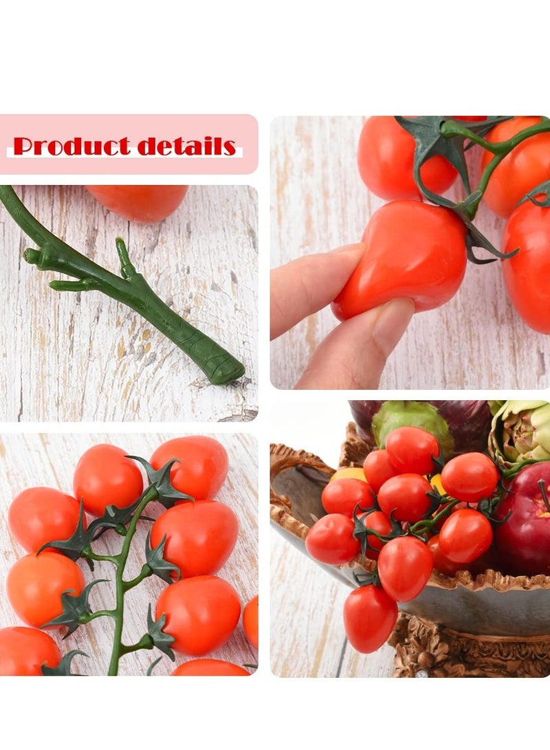 Excefore 2 Pcs Artificial Cherry Tomatoes, Fake Red Cherry Tomato Artificial Fruit Plastic Lifelike Simulation House Kitchen Party Decoration, Display Props (16 Grain, Red and Yellow) - Image 3