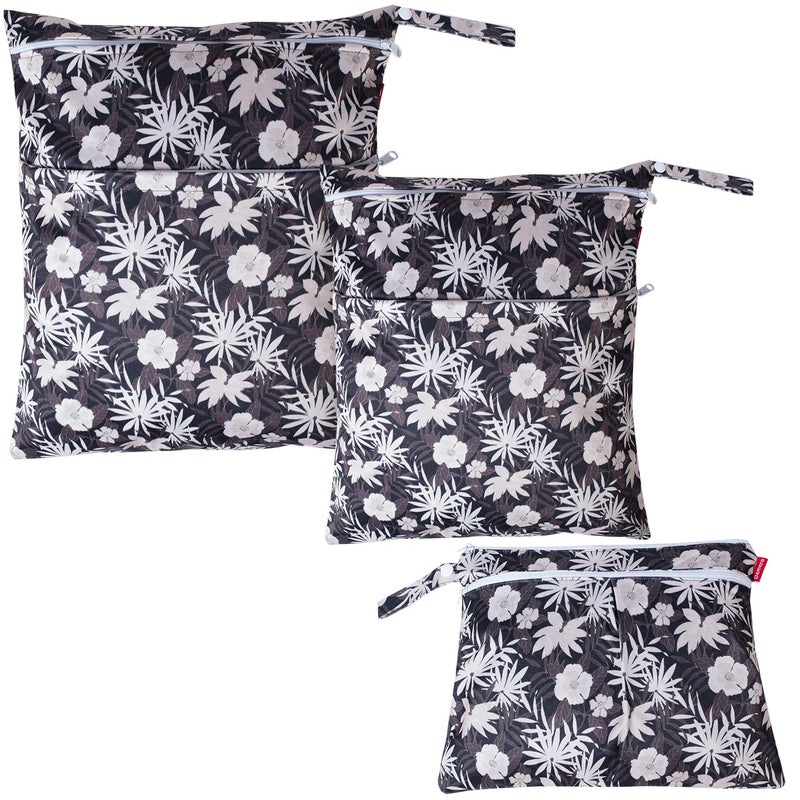 Damero 3Pcs Wet Dry Bag for Cloth Diaper, Swimsuit, Clothes, Ideal for Travel, Exercise, Daycare, Roomy and Water-Resistant(Coffee Flowers) - Image 1