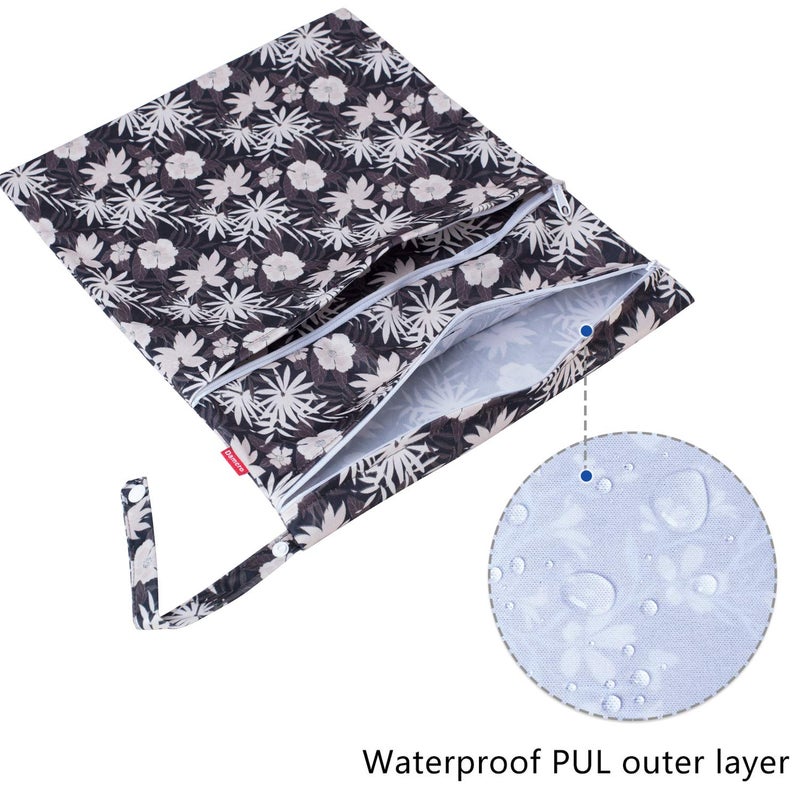 Damero 3Pcs Wet Dry Bag for Cloth Diaper, Swimsuit, Clothes, Ideal for Travel, Exercise, Daycare, Roomy and Water-Resistant(Coffee Flowers) - Image 2