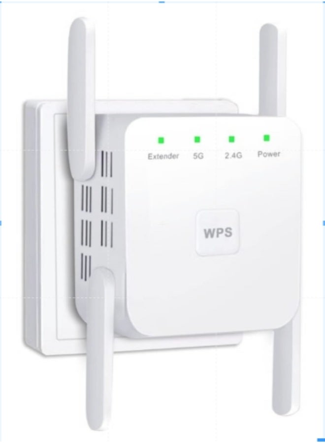 أنمي موسع WiFi 2.4G/5G مكرر ثنائي النطاق، بسرعة 1200 ميجابت في الثانية مع منفذ إيثرنت الأبيض