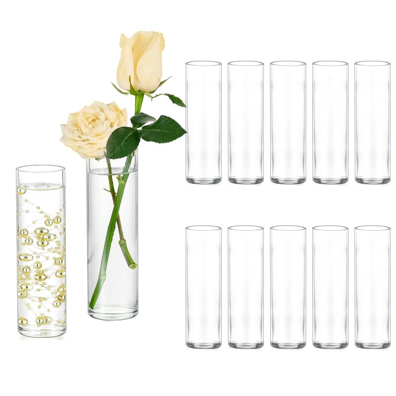 Hewory Cylinder Glass Bud Vases: Set of 12 Small Clear Skinny Single Flower Vase for Centerpieces - Minimalist Bulk Vases for Wedding Birthday Bridal Shower Party Events Table Decor, 5.91"(H)Ã—1.8"(D) - Image 1