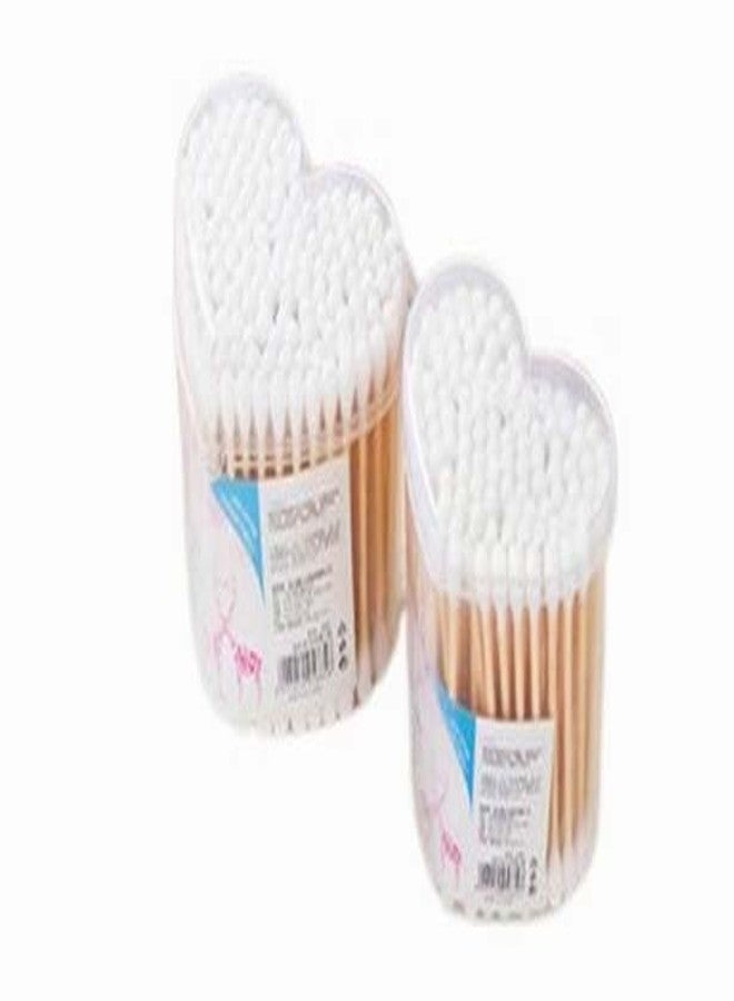 DCELLA Bamboo Cotton Ear Buds | Swabs | Multipurpose Double Tip Cotton Earbuds | Swabs with Sustainable Bamboo Better Than Wooden Stick | Cotton Swabs for Ear (Pack of 2) (Small Heart Shape) - Image 1