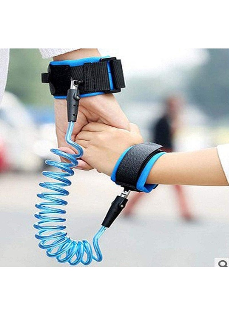 1.5m Flexible Spiral Cord Baby Walking Belt with Adjustable Comfort Wristband - Blue