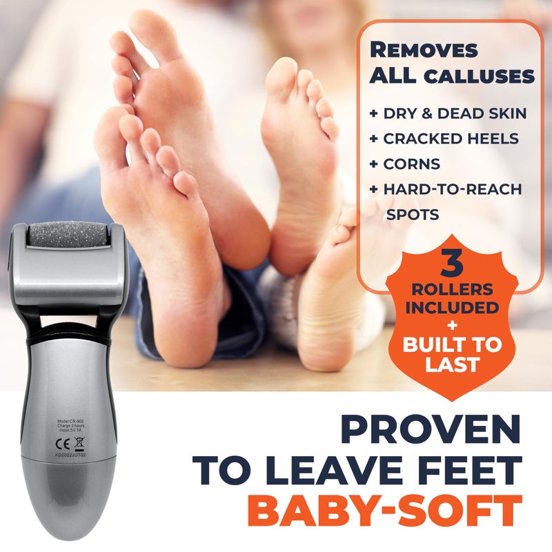 Own Harmony Electric Callus Remover: Rechargeable Electronic Foot File Cr900 By Own Harmony(Tested Most Powerful) Best Pedicure Tools W 3 Rollers Professional Pedi Feet Care Sander For Cracked Heels And Hard Skin - Image 3