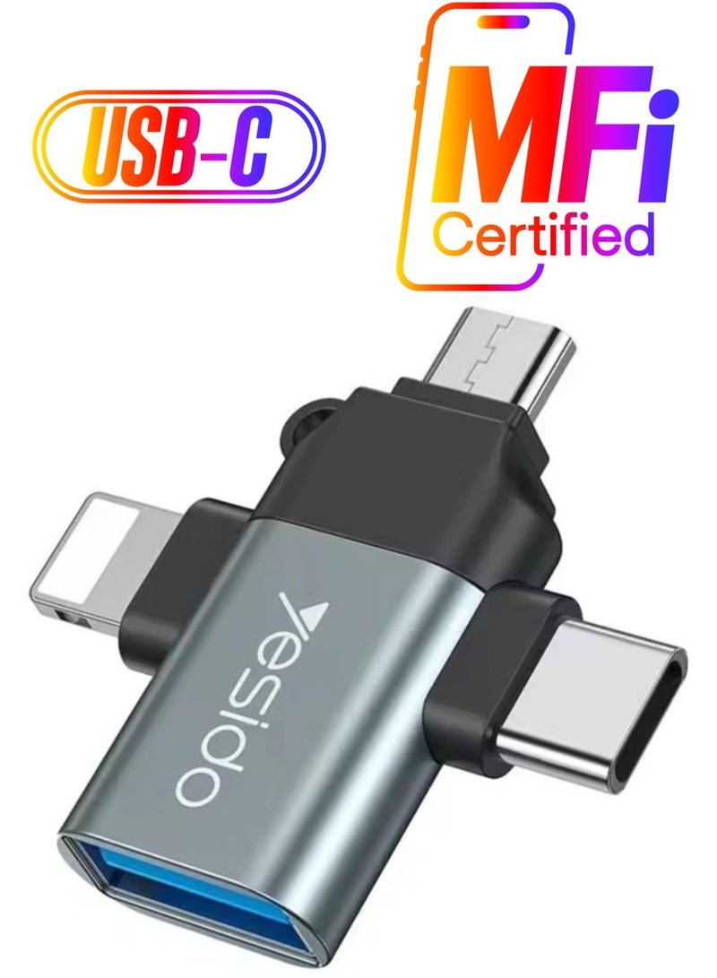 Yesido 3-in-1 USB-C to Micro 8-Pin OTG Adapter Mobile Phone to USB 3.0 for IP for Computer Use - Image 1