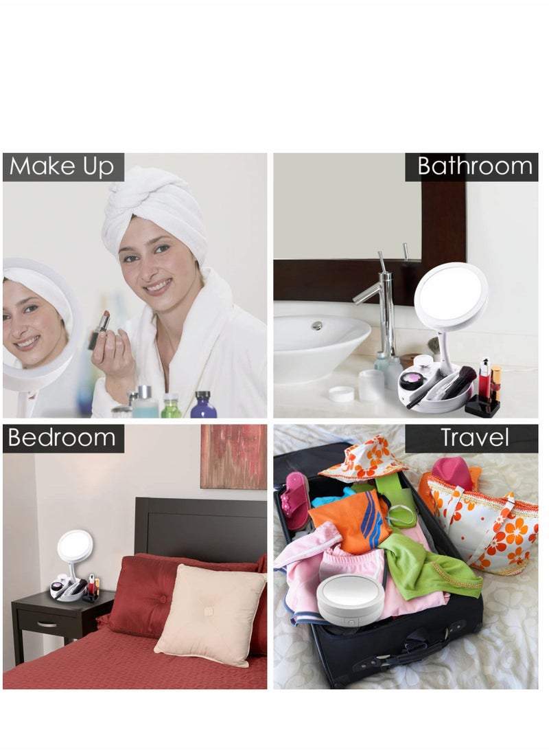 Y&D - Lighted Makeup Mirror,1x/10x Magnifying Double Sided LED Vanity Mirror with Lights and Magnification,Vanity Lights, 6.3Inch for Travel, Home Folding (White) - Image 1
