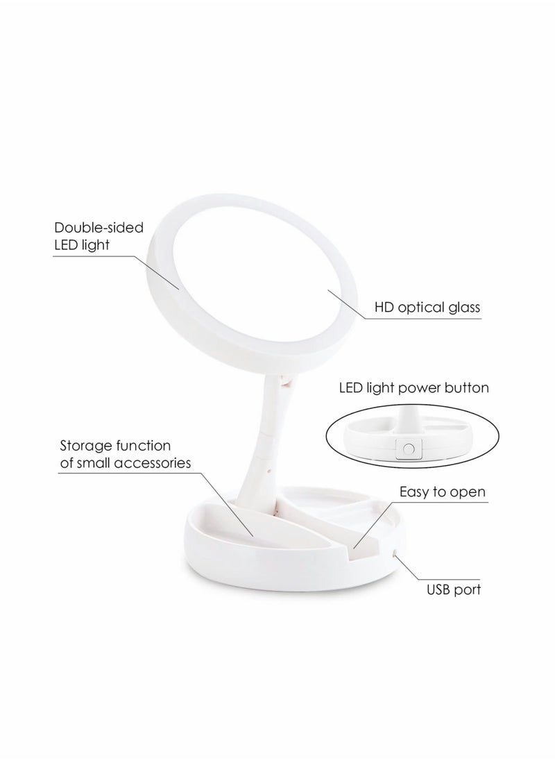 Y&D - Lighted Makeup Mirror,1x/10x Magnifying Double Sided LED Vanity Mirror with Lights and Magnification,Vanity Lights, 6.3Inch for Travel, Home Folding (White) - Image 1