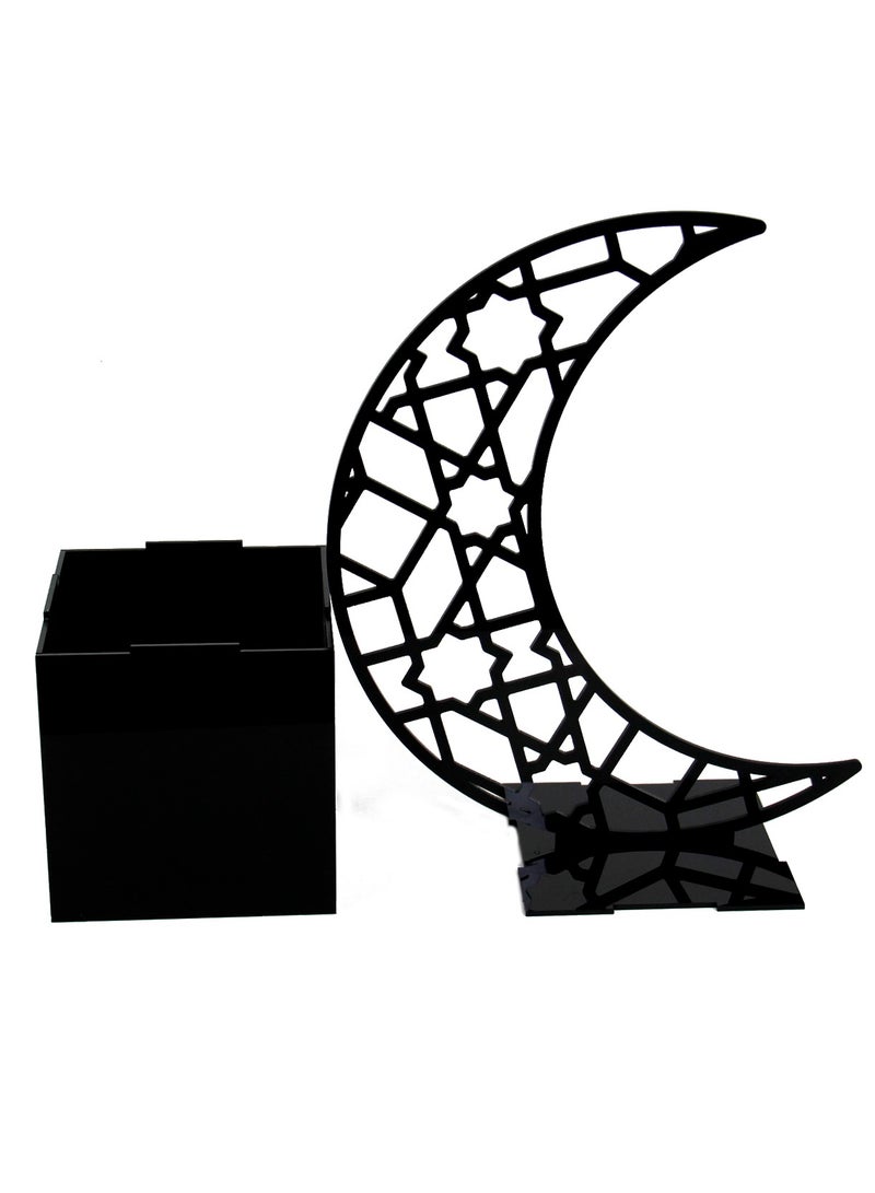 LAMSIT IBDAA Ramadan Acrylic Box Crescent Display Box Ramadan Décor Gift Showcase for Dates Collectibles Jewelries Large Black - Image 2