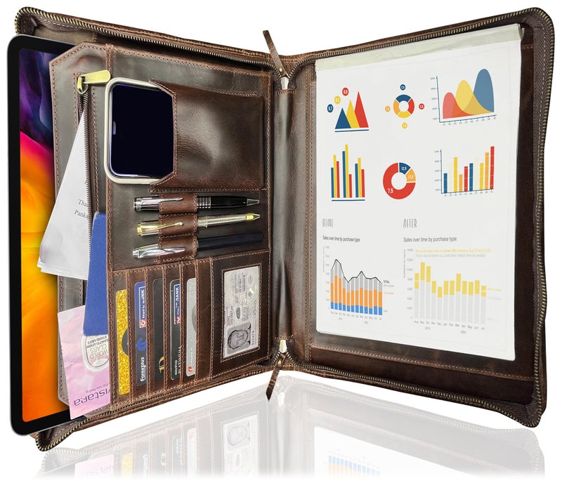 Rustic Town Supreme Business Portfolio by Rustic Town | Professional Organizer for Men & Women | Durable Leather Padfolio | Easy to Carry with A Zippered Closure | Many Slots, Compartments & Holders - Image 1