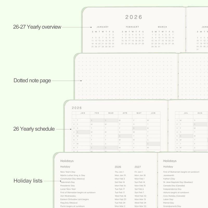 &And Per Se And Per Se 2026 Planner-Daily, Weekly & Monthly Leather Hardcover Planner, 5.7" x 8", Daily Schedule, 100 GSM Thick Paper, Back Pocket(Mint) - Image 5
