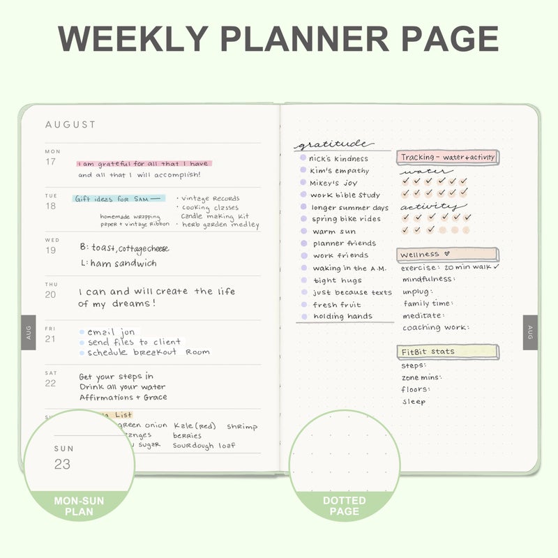 &And Per Se And Per Se 2026 Planner-Daily, Weekly & Monthly Leather Hardcover Planner, 5.7" x 8", Daily Schedule, 100 GSM Thick Paper, Back Pocket(Mint) - Image 4