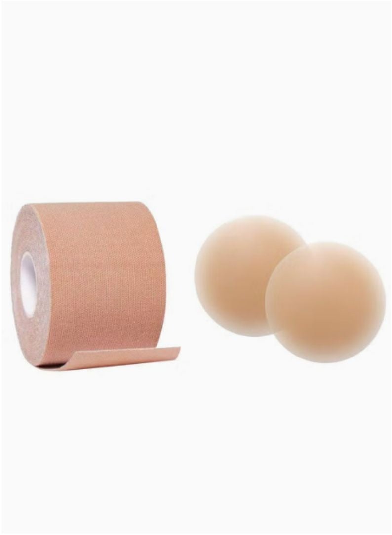 Women's Silicone Nipple Cover With Tape For A-E Cup Size Beige - Image 1