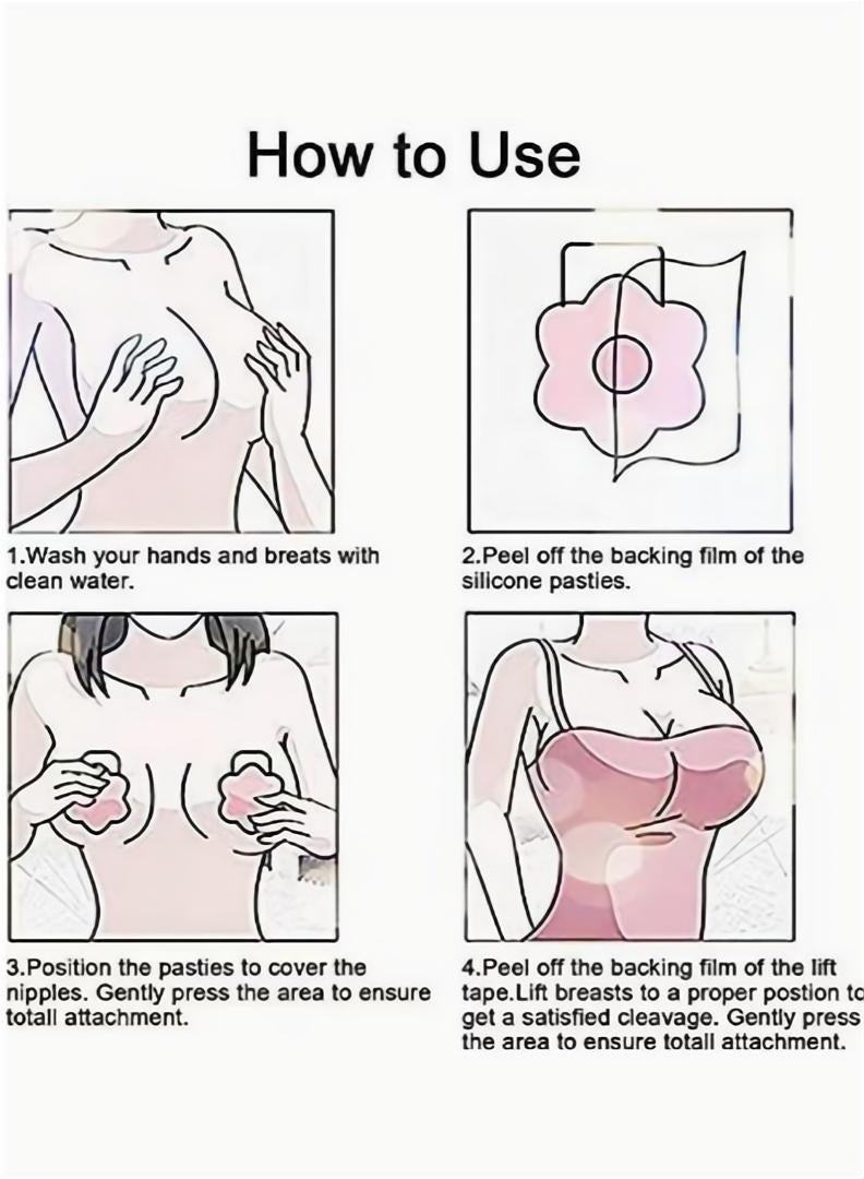 Women's Silicone Nipple Cover With Tape For A-E Cup Size Beige - Image 5