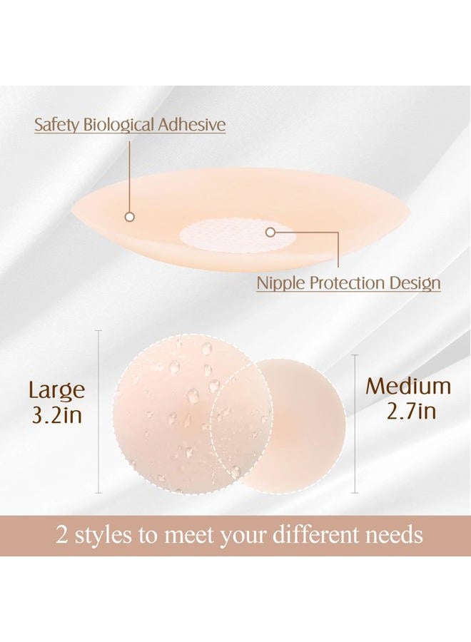 FJYQOP Silicone Nipple Covers - 5 Pairs, Women's Reusable Adhesive Silicone Pasties Nippleless Covers Round Beige - Image 3