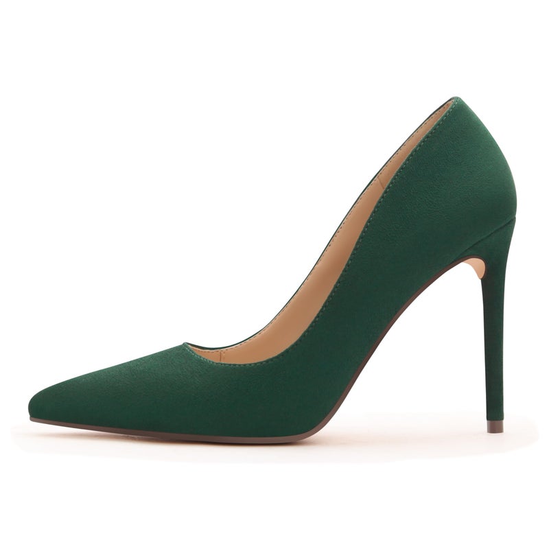 Carcuume Women's Pumps Slip On High Heels with Pointed Toe 4.1 Inch Stiletto Bridal Party Dress Heels for Casual,Green Su,8,S1 - Image 1