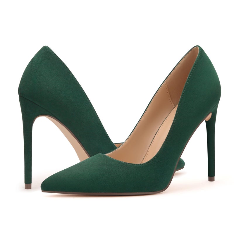 Carcuume Women's Pumps Slip On High Heels with Pointed Toe 4.1 Inch Stiletto Bridal Party Dress Heels for Casual,Green Su,8,S1 - Image 5