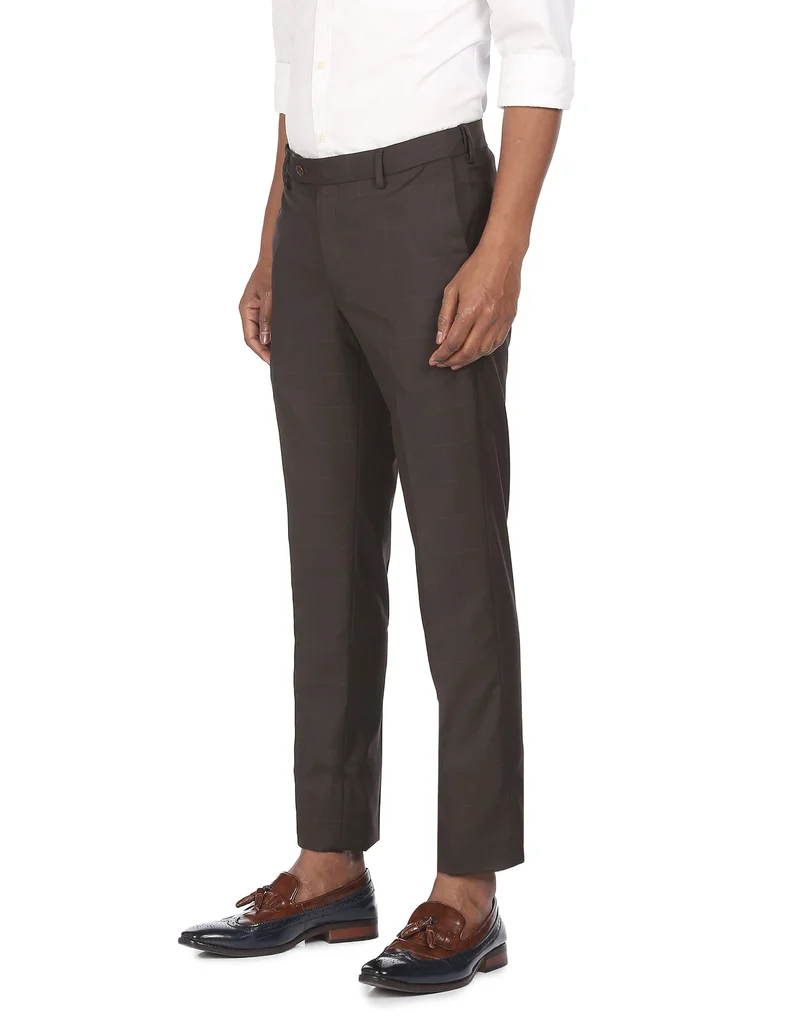 Arrow Brown Mid Rise Check Formal Trousers for Men | Best Price UAE