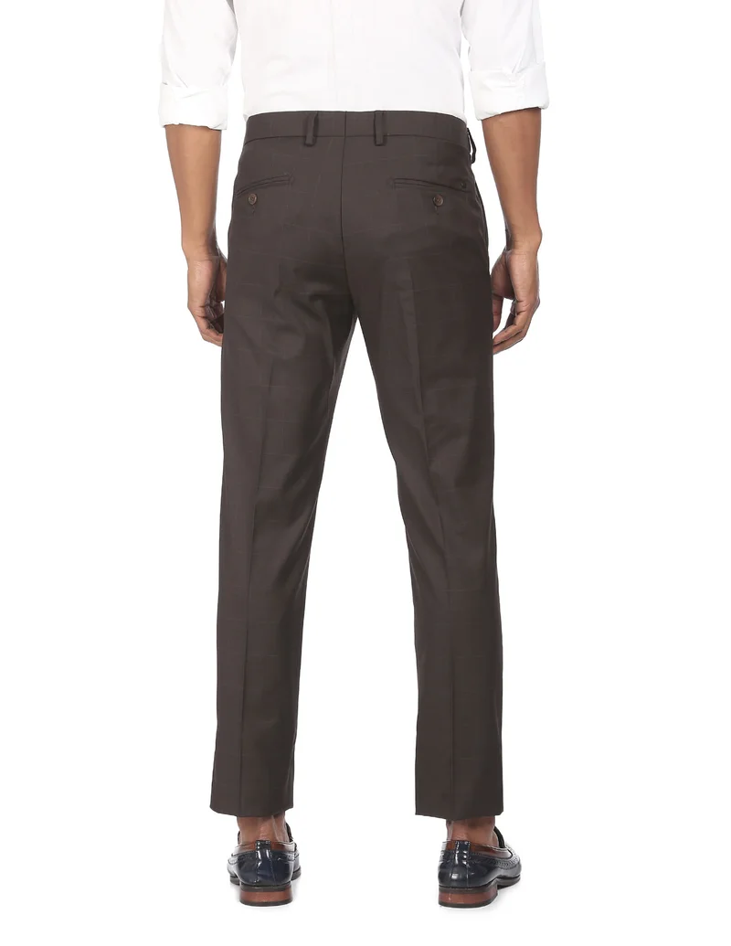 Arrow Brown Mid Rise Check Formal Trousers for Men | Best Price UAE