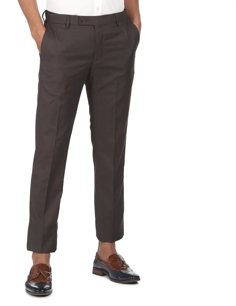 Mid Rise Check Formal Trousers