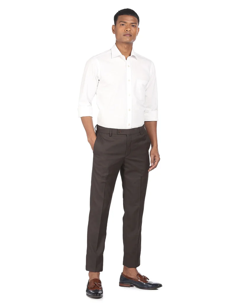 Arrow Brown Mid Rise Check Formal Trousers for Men | Best Price UAE