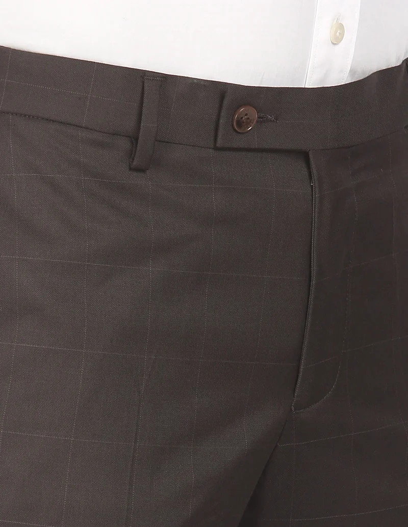 Arrow Brown Mid Rise Check Formal Trousers for Men | Best Price UAE