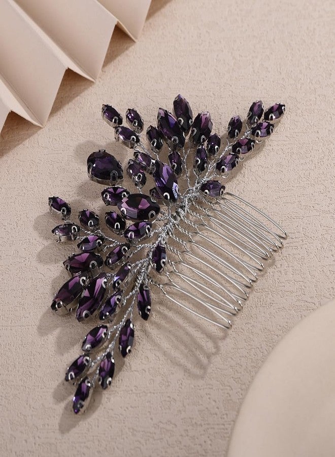 Rumtock Purple Rhinestones Hair Clip for Wedding Brides Handmade Hair Piece for Women Special Occasion Jewelry (Purple) - Image 3