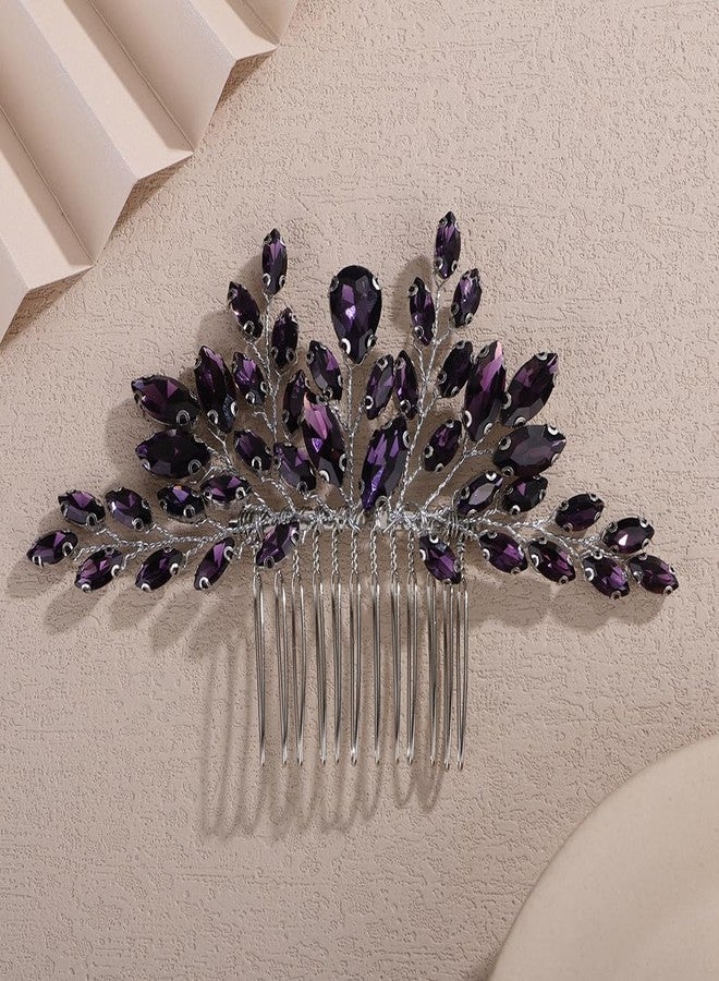 Rumtock Purple Rhinestones Hair Clip for Wedding Brides Handmade Hair Piece for Women Special Occasion Jewelry (Purple) - Image 2