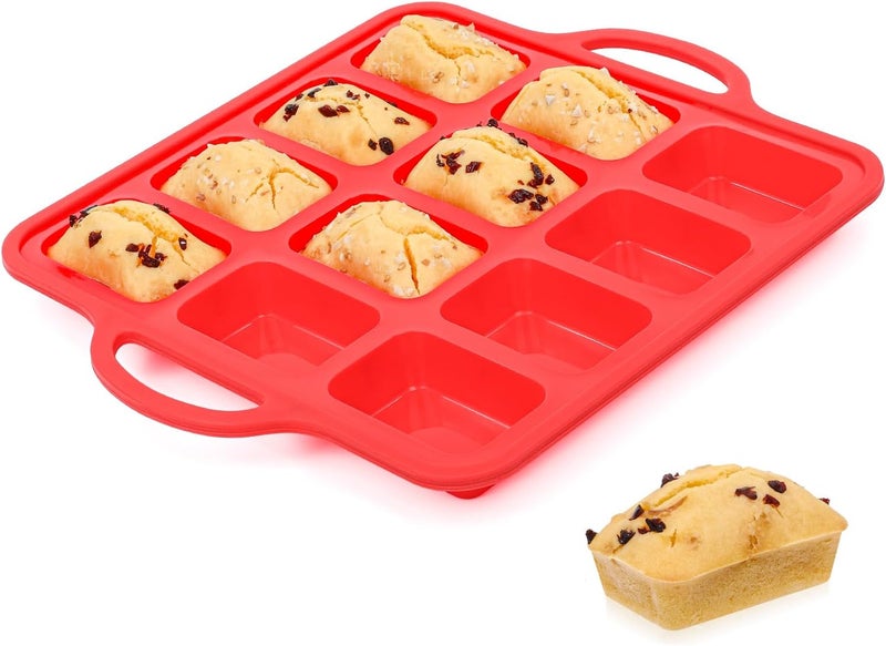CAKETIME Silicone Mini Loaf pan, 12 Cavities Metal Reinforced Frame Nonstick Food Grade for Baking Mini Bread, Brownie, Cornbread, Cheesecake and Chocolate (1 Pack) - Image 1
