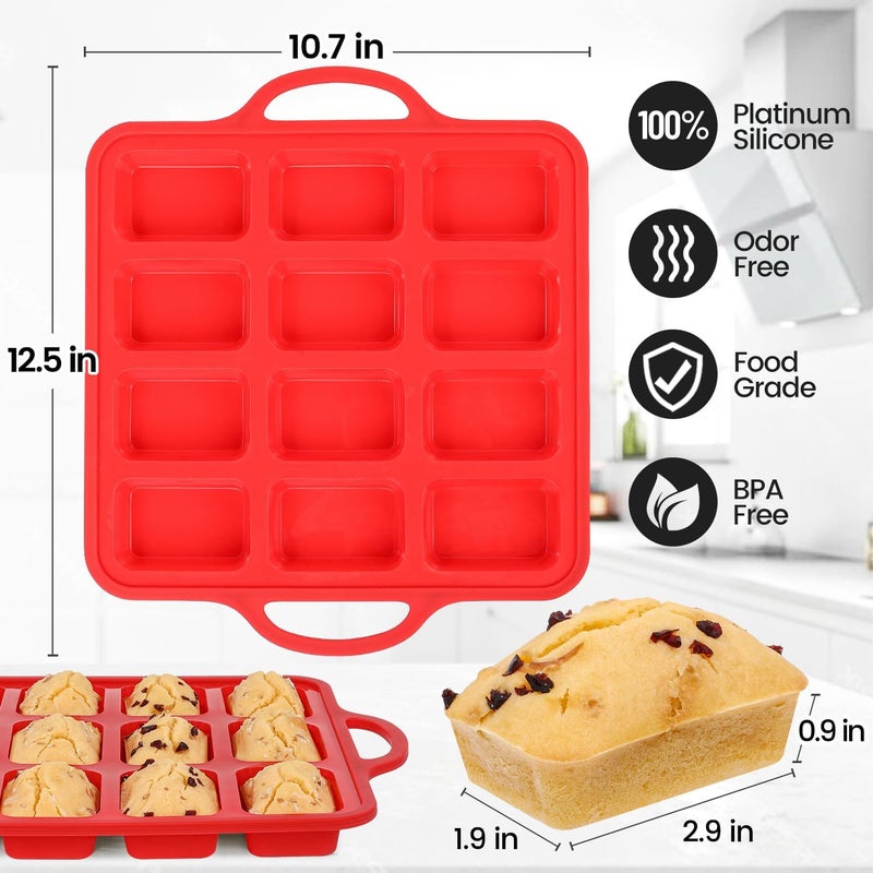 CAKETIME Silicone Mini Loaf pan, 12 Cavities Metal Reinforced Frame Nonstick Food Grade for Baking Mini Bread, Brownie, Cornbread, Cheesecake and Chocolate (1 Pack) - Image 3