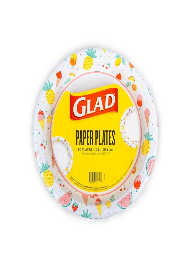 Glad Round Disposable Paper Plates, Picnic Pattern - Strong, Sturdy, Soak Proof, and Microwavable Decorative Plates for Dinner and Everyday Use, 10 Inch, 50 Count - Image 1