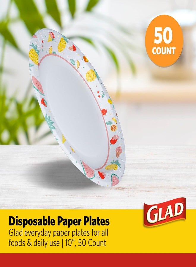 Glad Round Disposable Paper Plates, Picnic Pattern - Strong, Sturdy, Soak Proof, and Microwavable Decorative Plates for Dinner and Everyday Use, 10 Inch, 50 Count - Image 2